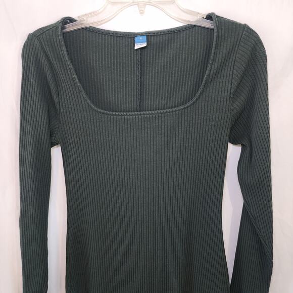 Old Navy Green Stretch Ribbed Bodcon Pencil Dress Long Sleeve Knee Length Size M - Picture 2 of 5